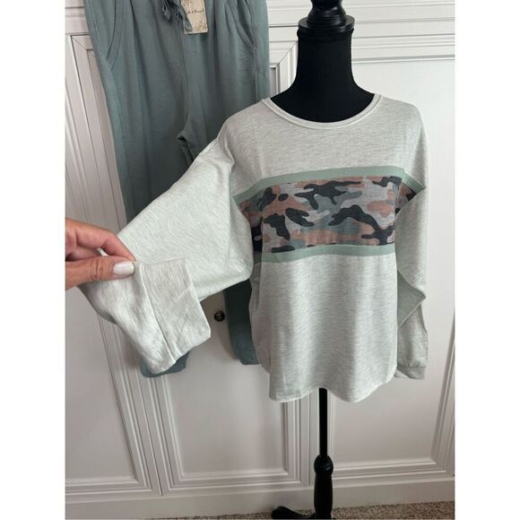 Hem & Thread Gray and Green Camo Lounge Set - Picture 3 of 8